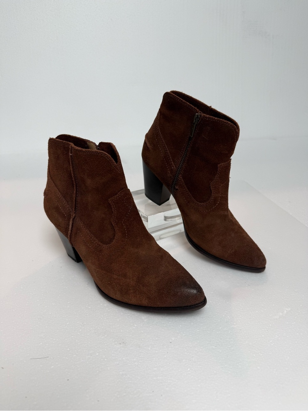 Frye Renee Seam Short Brown Suede Western Ankle Boots Women’s 8M